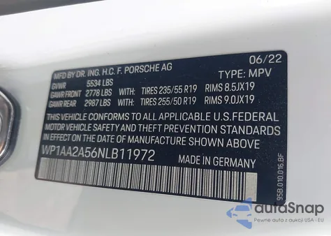 2022 Porsche Macan z USA, uszkodzony, nr VIN WP1AA2A56NLB11972